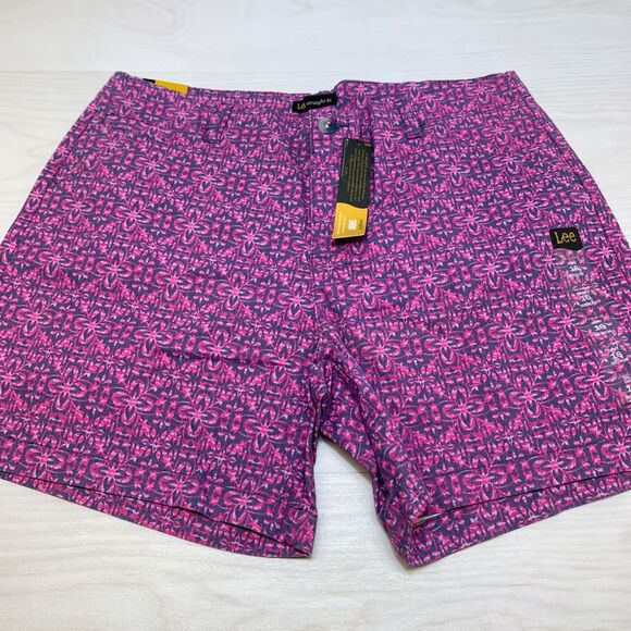 Lee Shorts Bermuda Straight Fit Mid Rise Pink Floral Cotton Stretch Size 16M - Picture 1 of 6